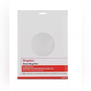 Staples 2x Sheet Magnifier. Dimensions: 8.5" x 11"